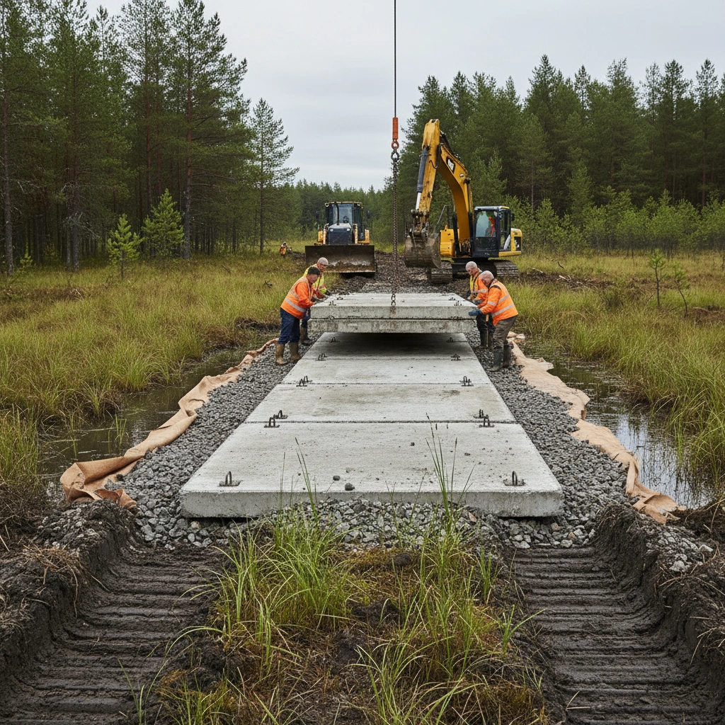 фото Дорожные плиты на болотистых грунтах: особенности укладки